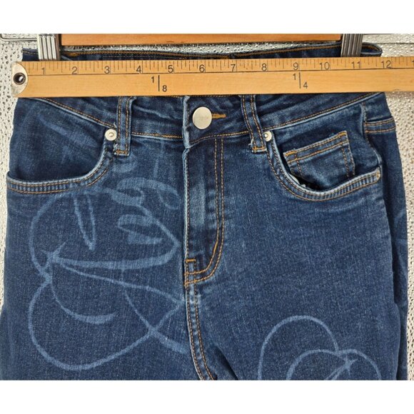 Dolls Kill NGOrder Low Rise Flare Jeans Angel Print Bootcut Size 6 Blue Denim - Picture 10 of 10